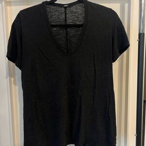Monrow Charcoal V-Neck Short Sleeve Top
